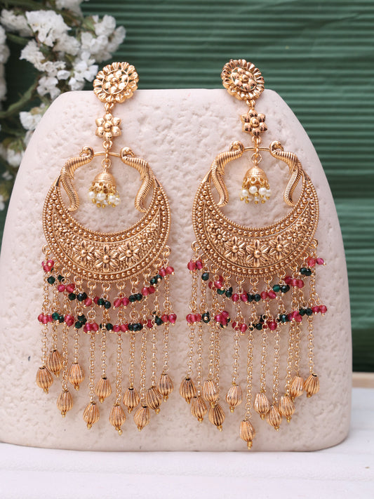 Pink & Green Kareena Chandbali Earrings