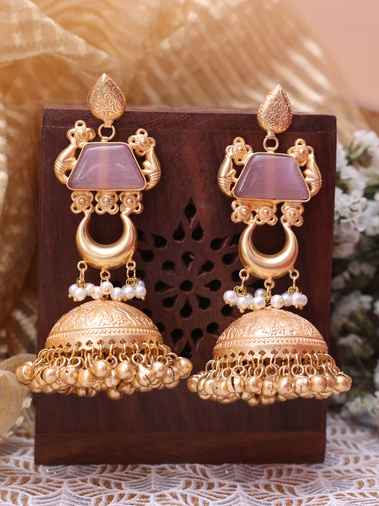 Pink Sadhan Premium Brass Jhumkis