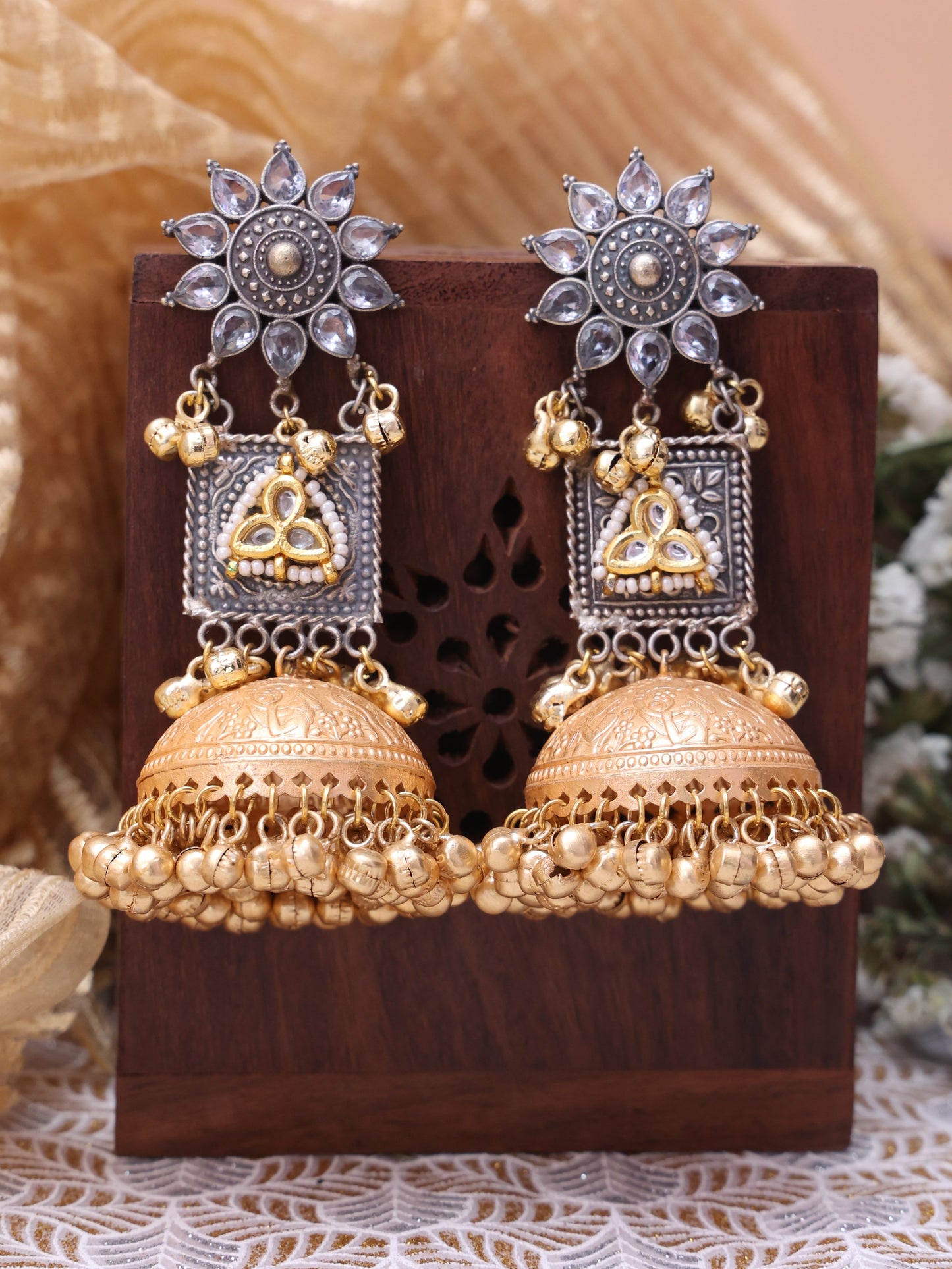 Gold & Silver Yami Premium Brass Jhumkis