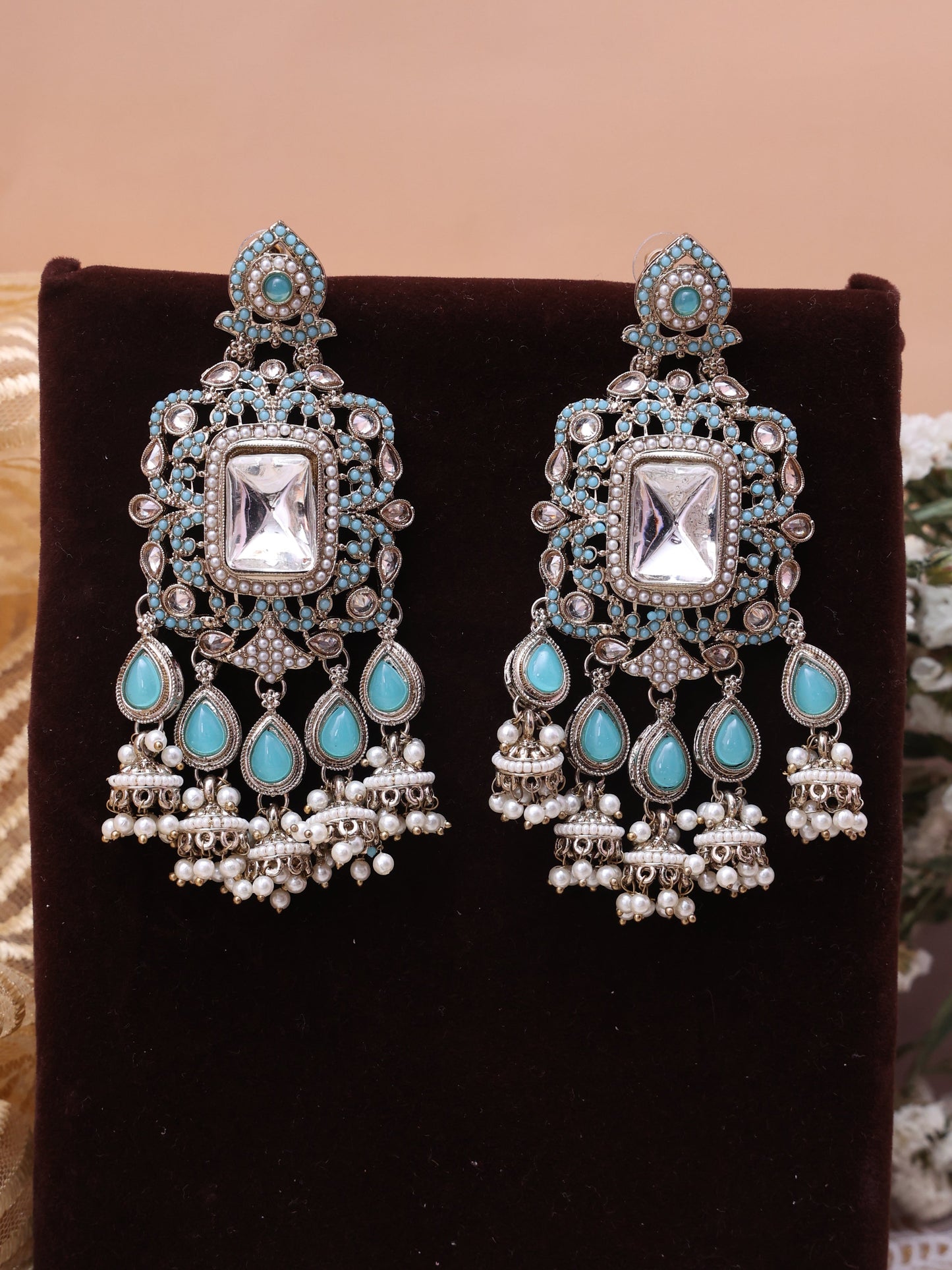 Turquoise Udu Multiple Jhumkis