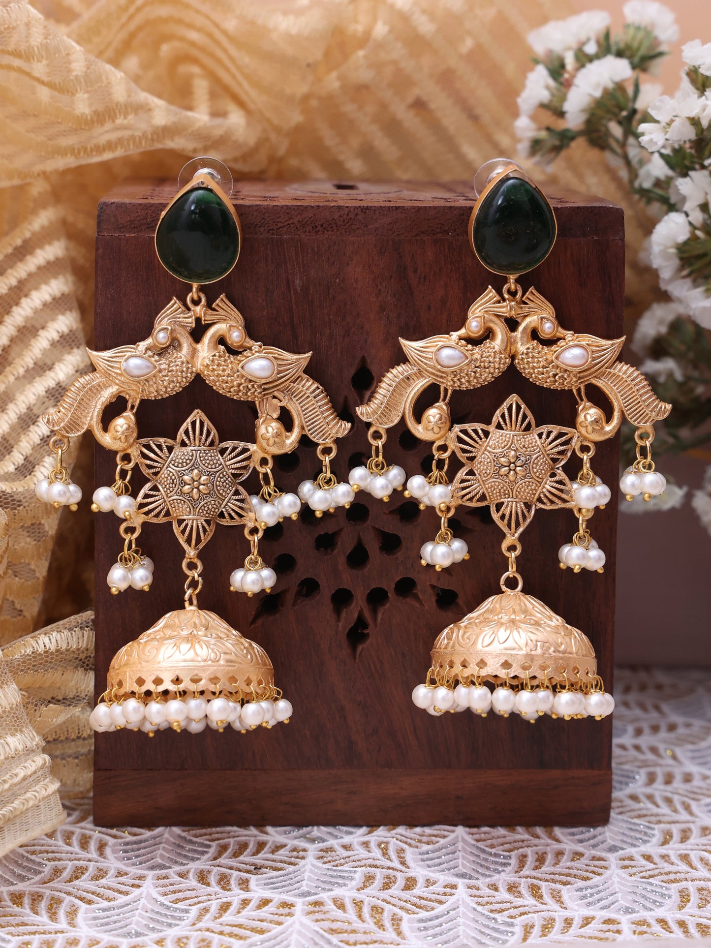 Green Writu Premium Brass Jhumkis