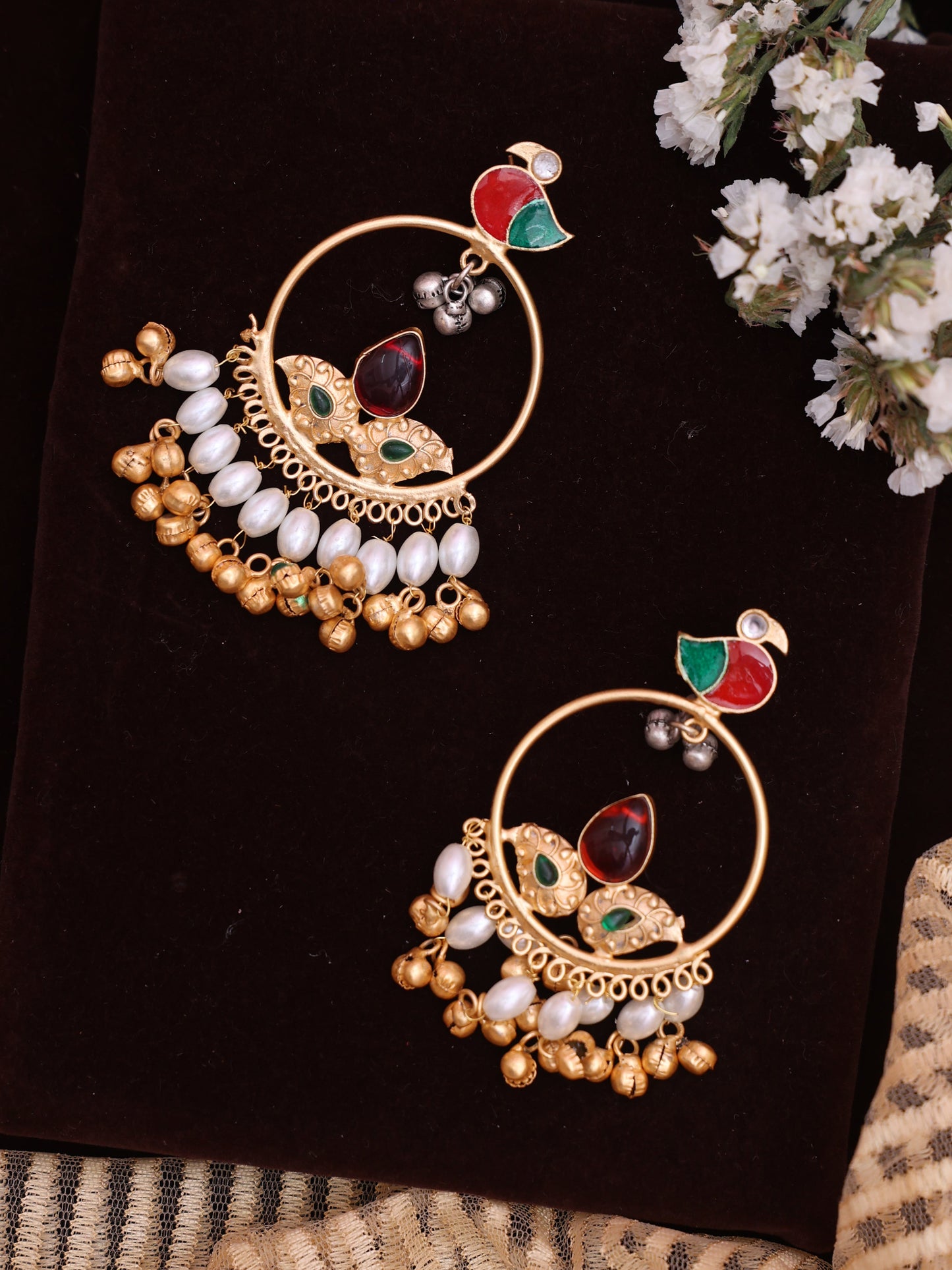Red Sadhvi Premium Brass Earrings