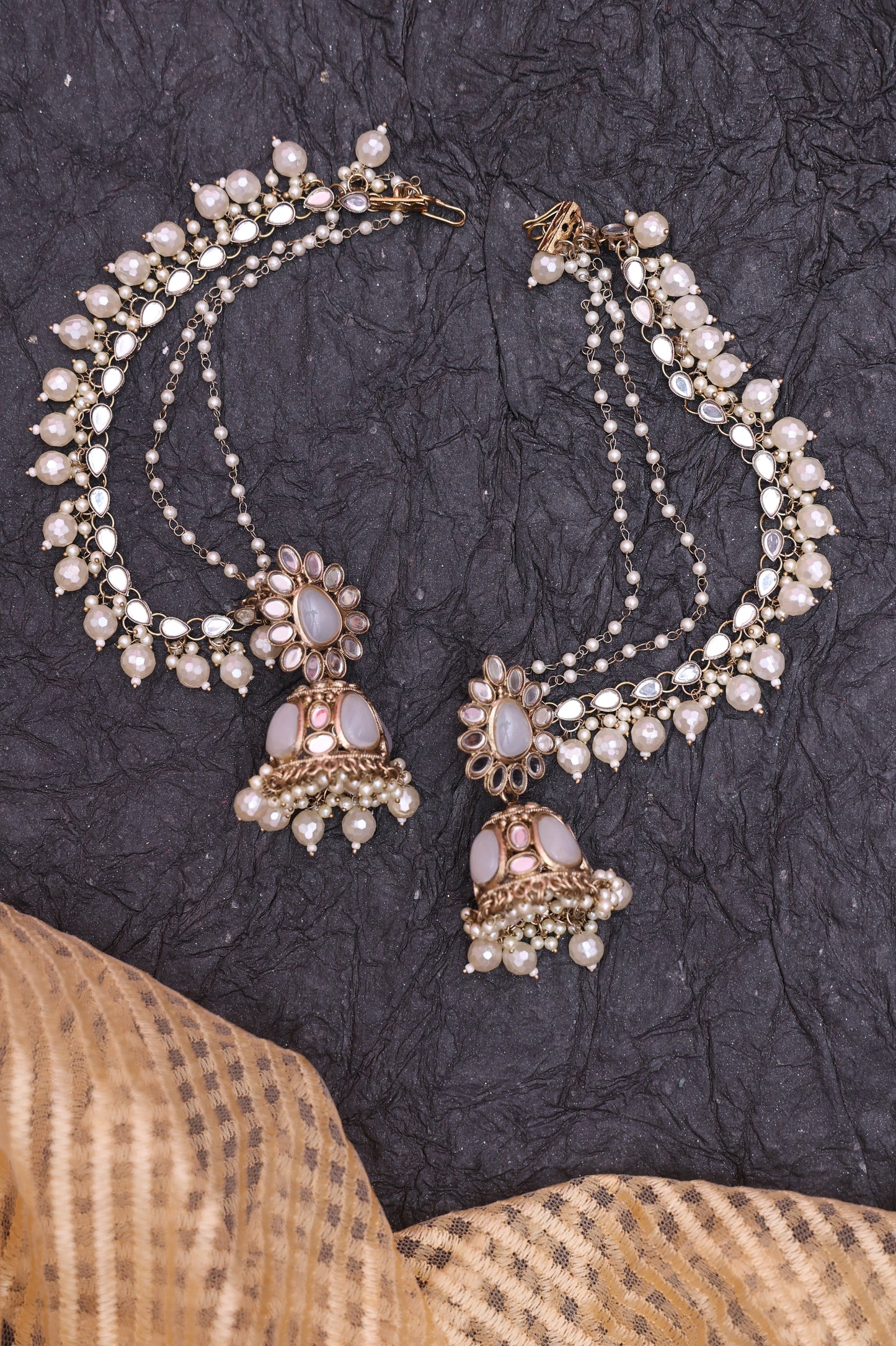 Ivory Jaimathi Jhumkis with Tika