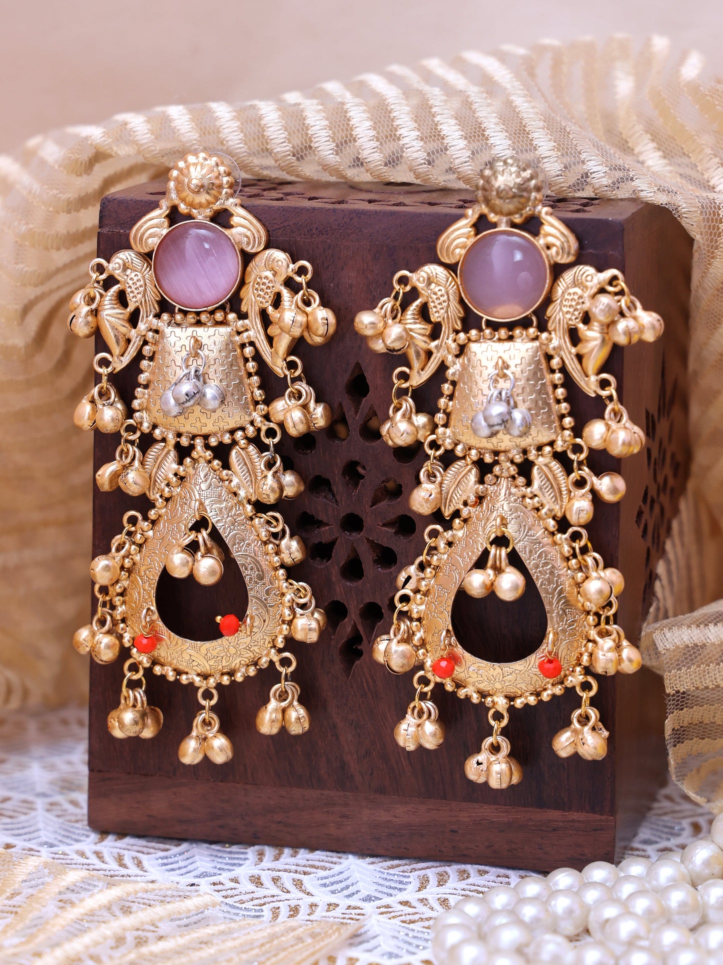 Baby Pink Aaloka Premium Brass Earrings