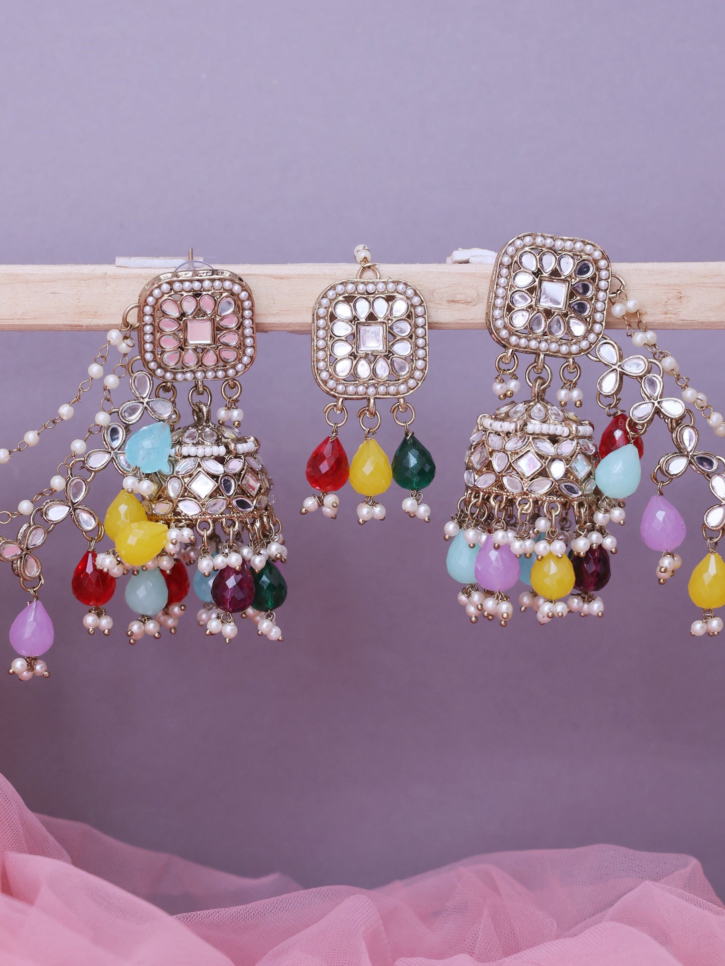 Multicolor Sahiba Sahara Jhumkis with Tika