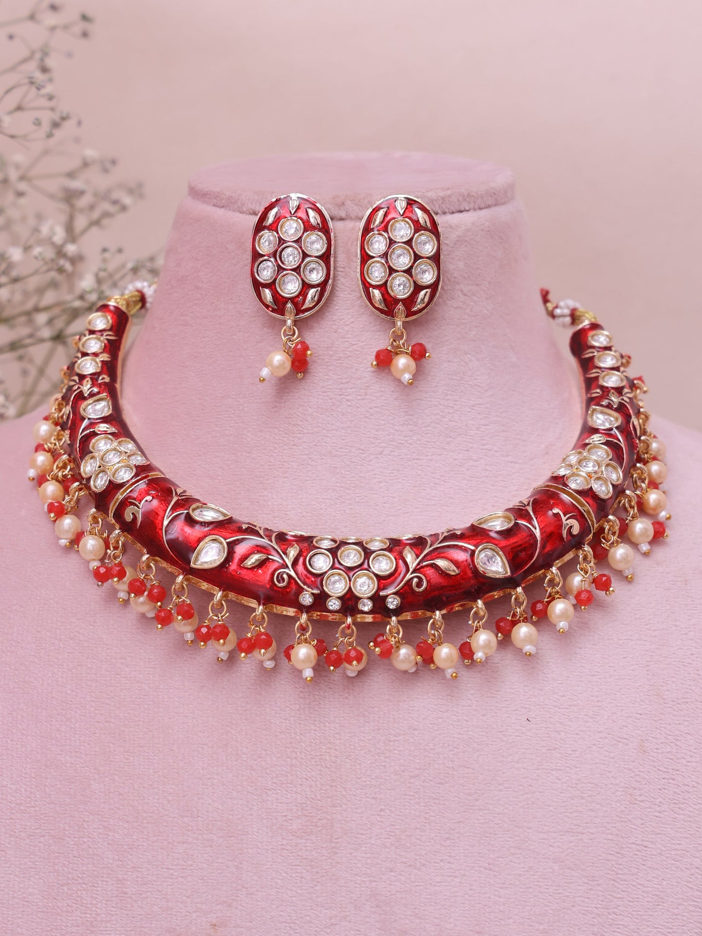 Red Fawiza Meenakari Hasli Necklace Set