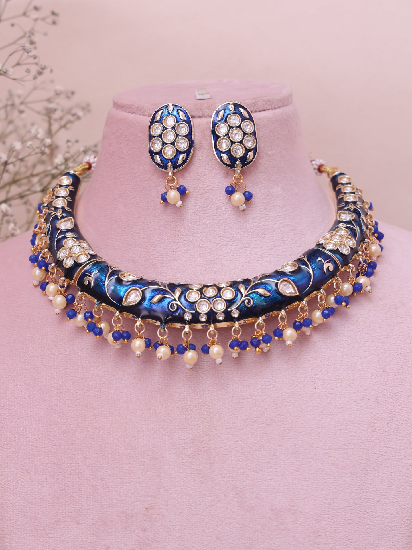 Royal Blue Fawiza Meenakari Hasli Necklace Set