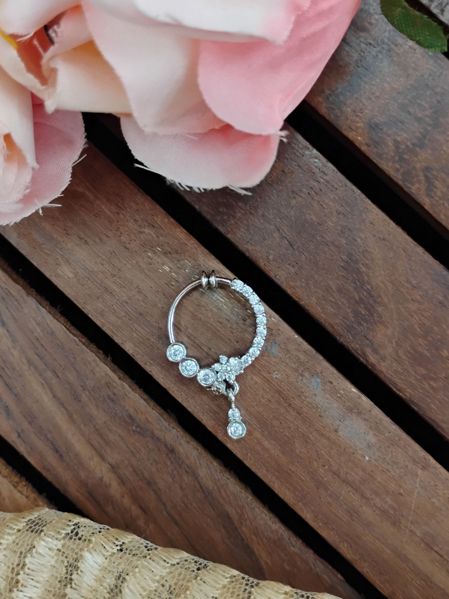 Sapna Silver AD Traditional Pearl Nose Pin
