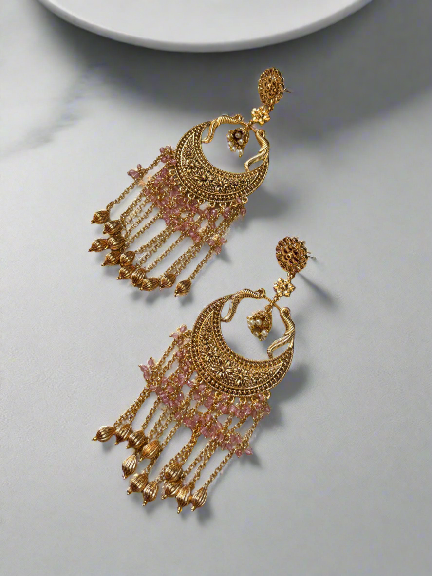Baby Pink Kareena Chandbali Earrings
