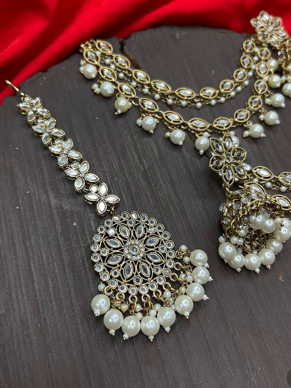 White Tama Sahara Jhumkis with Tika