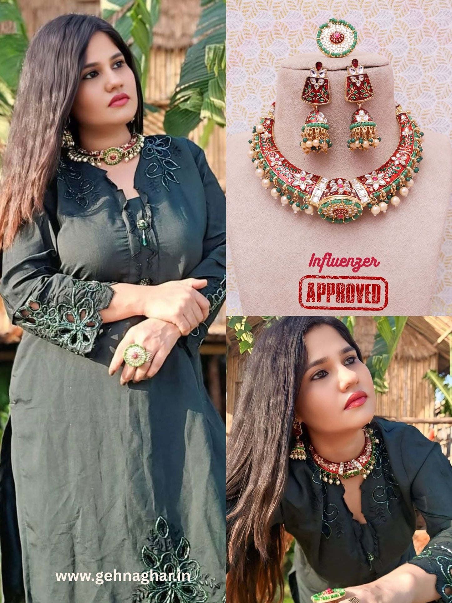 Red Meenakari Hasli Necklace Set