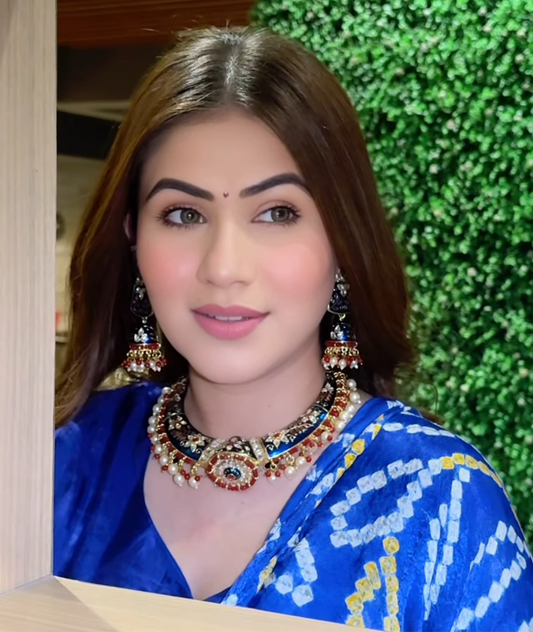 Kajol Inspired Royal Blue Meenakari Hasli Necklace Set