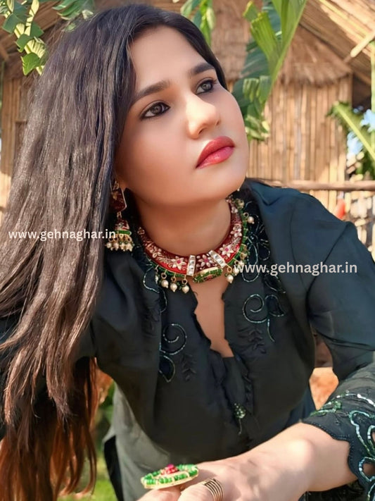 Red Meenakari Hasli Necklace Set