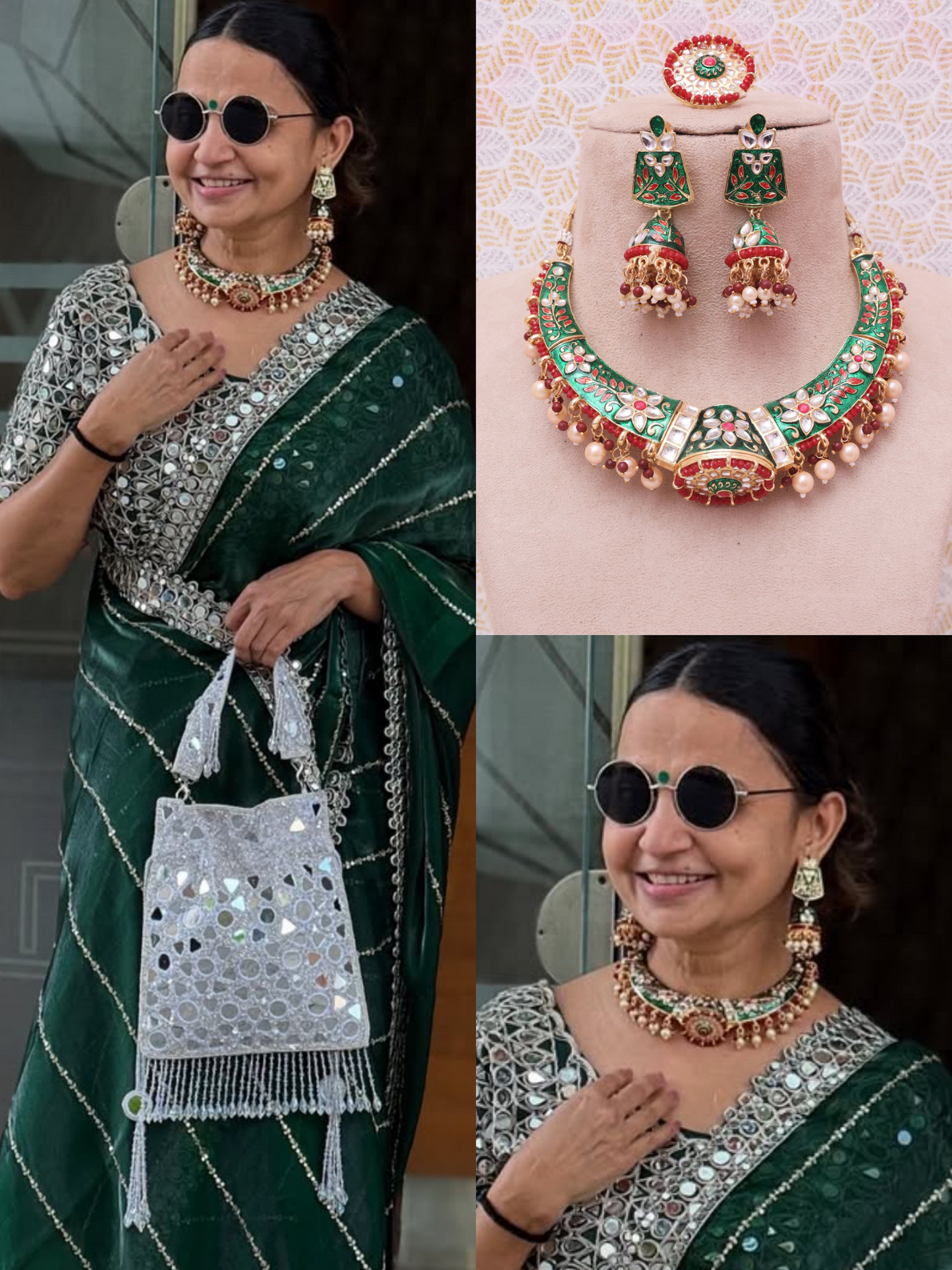 Green Meenakari Hasli Necklace Set