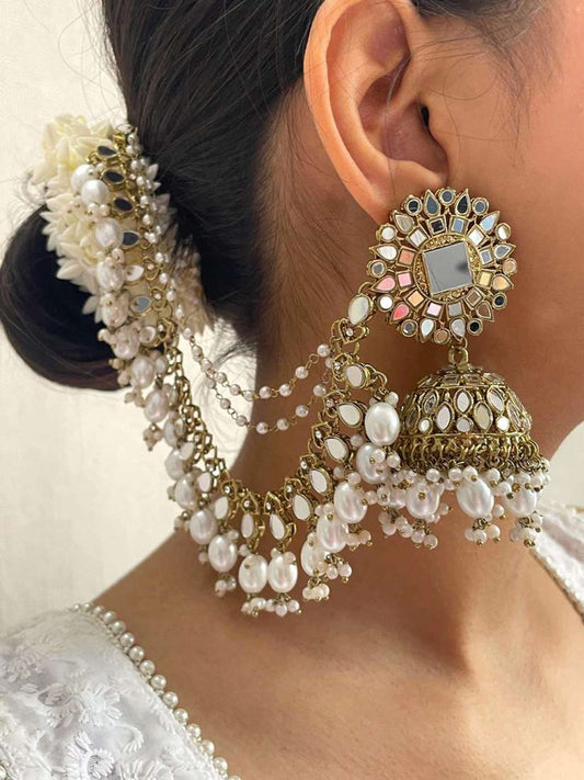 White Zareena Sahara Jhumkis with Tika