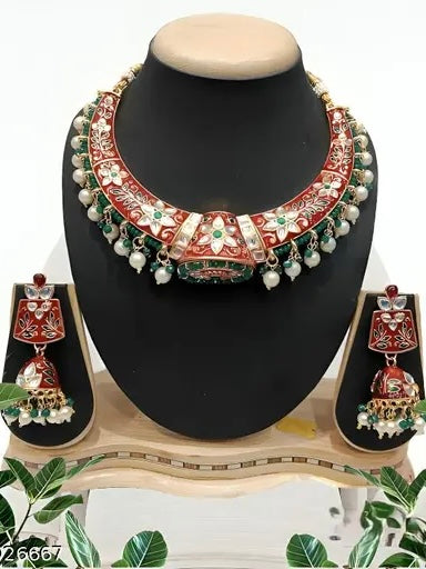 Red Meenakari Hasli Necklace Set