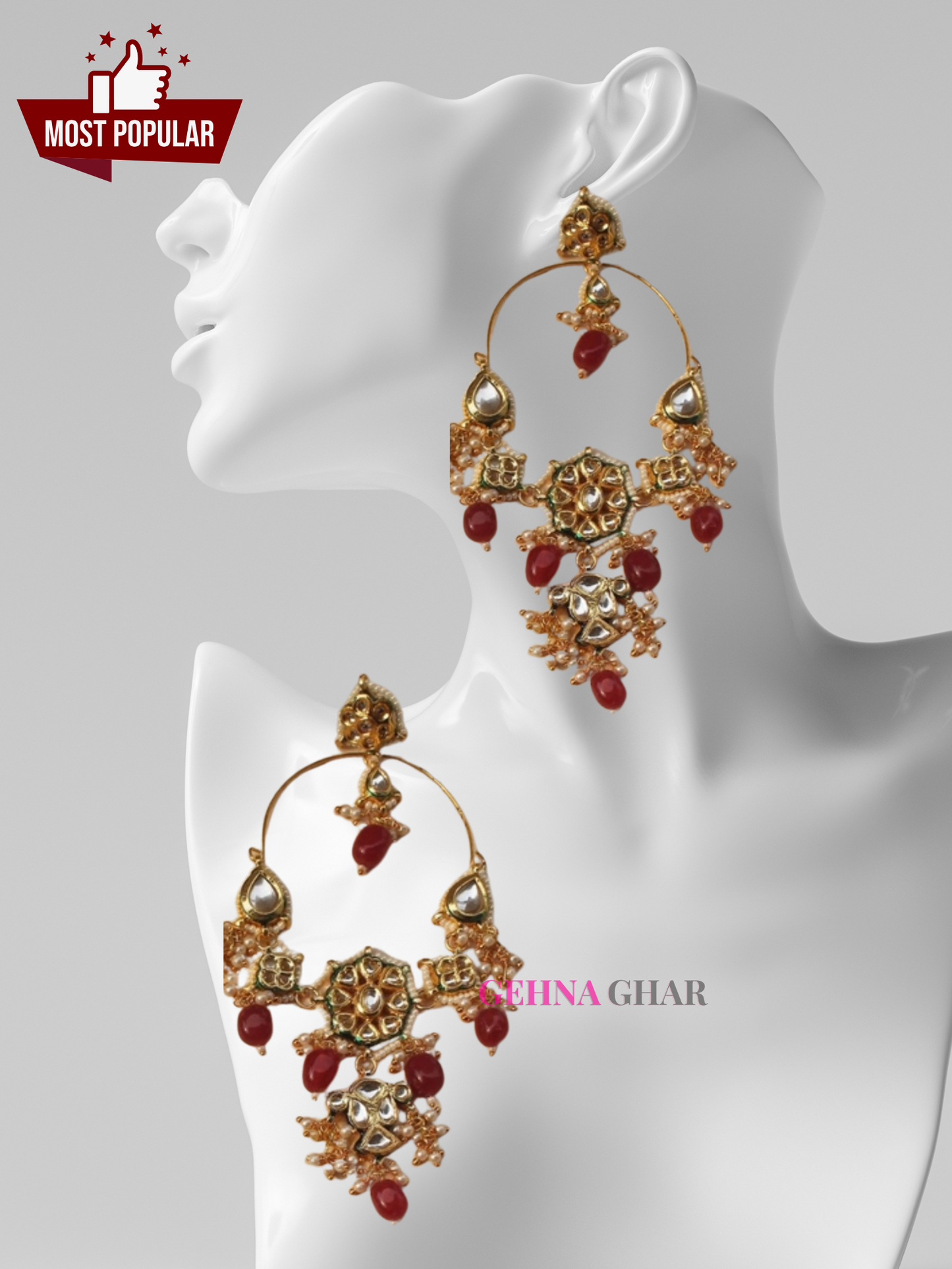 Ruby Red Janki Designer Earrings
