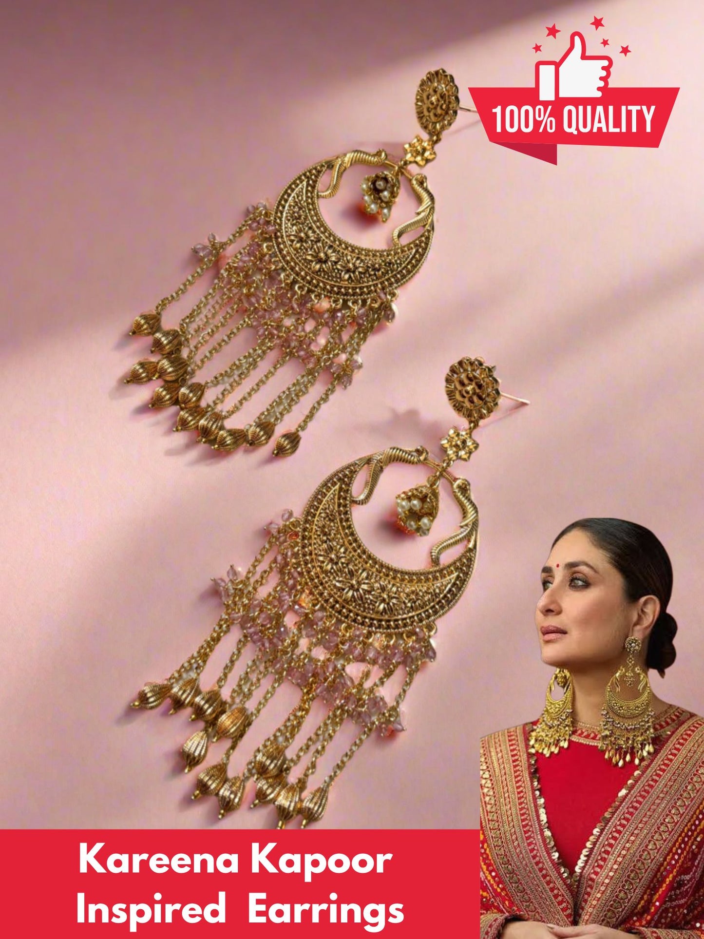 Baby Pink Kareena Chandbali Earrings