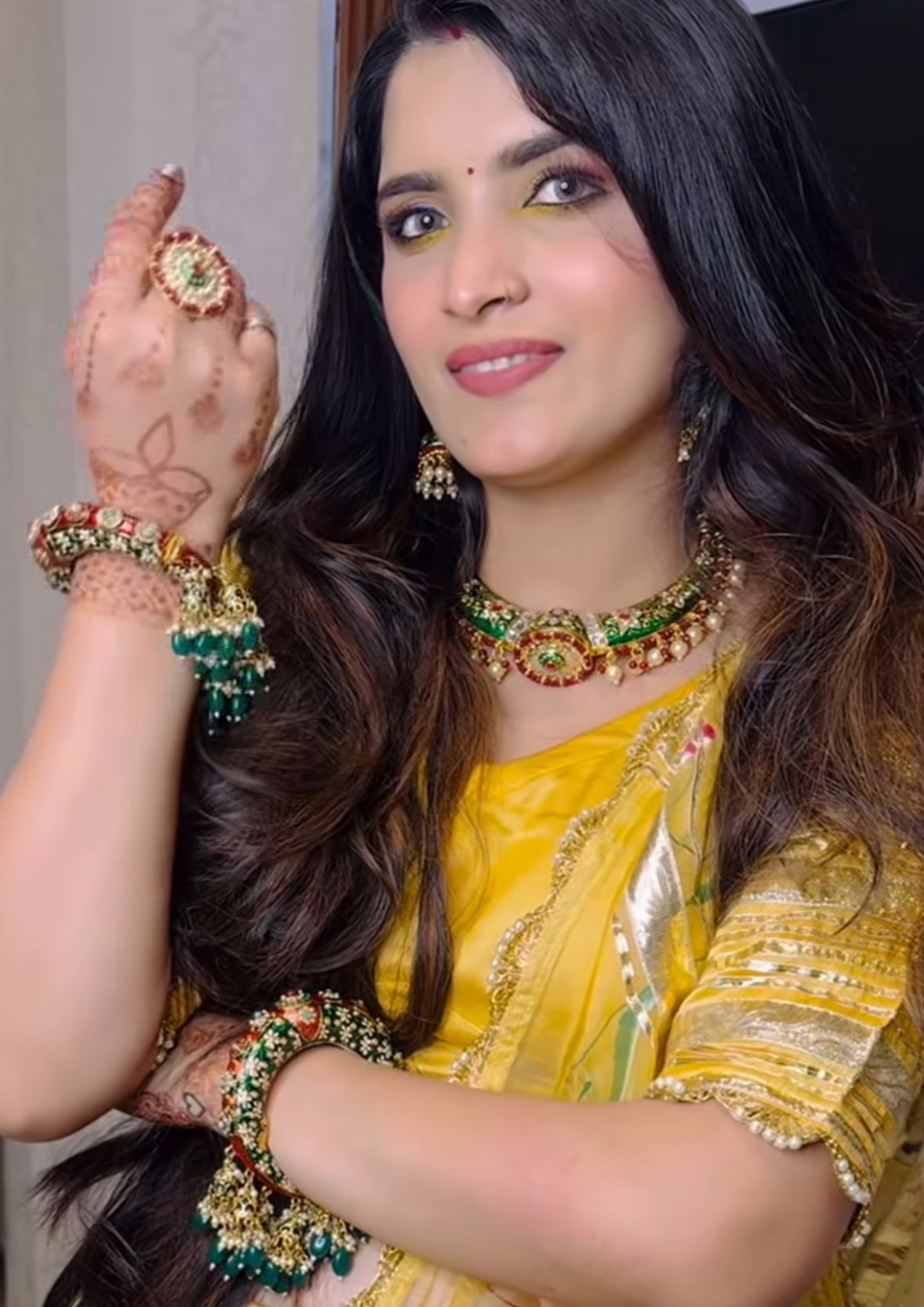 Green Meenakari Hasli Necklace Set