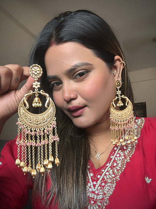 Baby Pink Kareena Chandbali Earrings