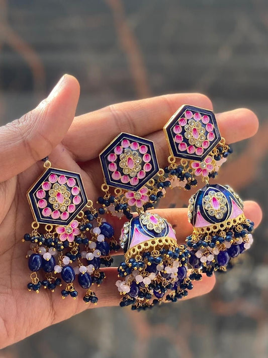 Blue Rajahansa Jhumkis with Tika