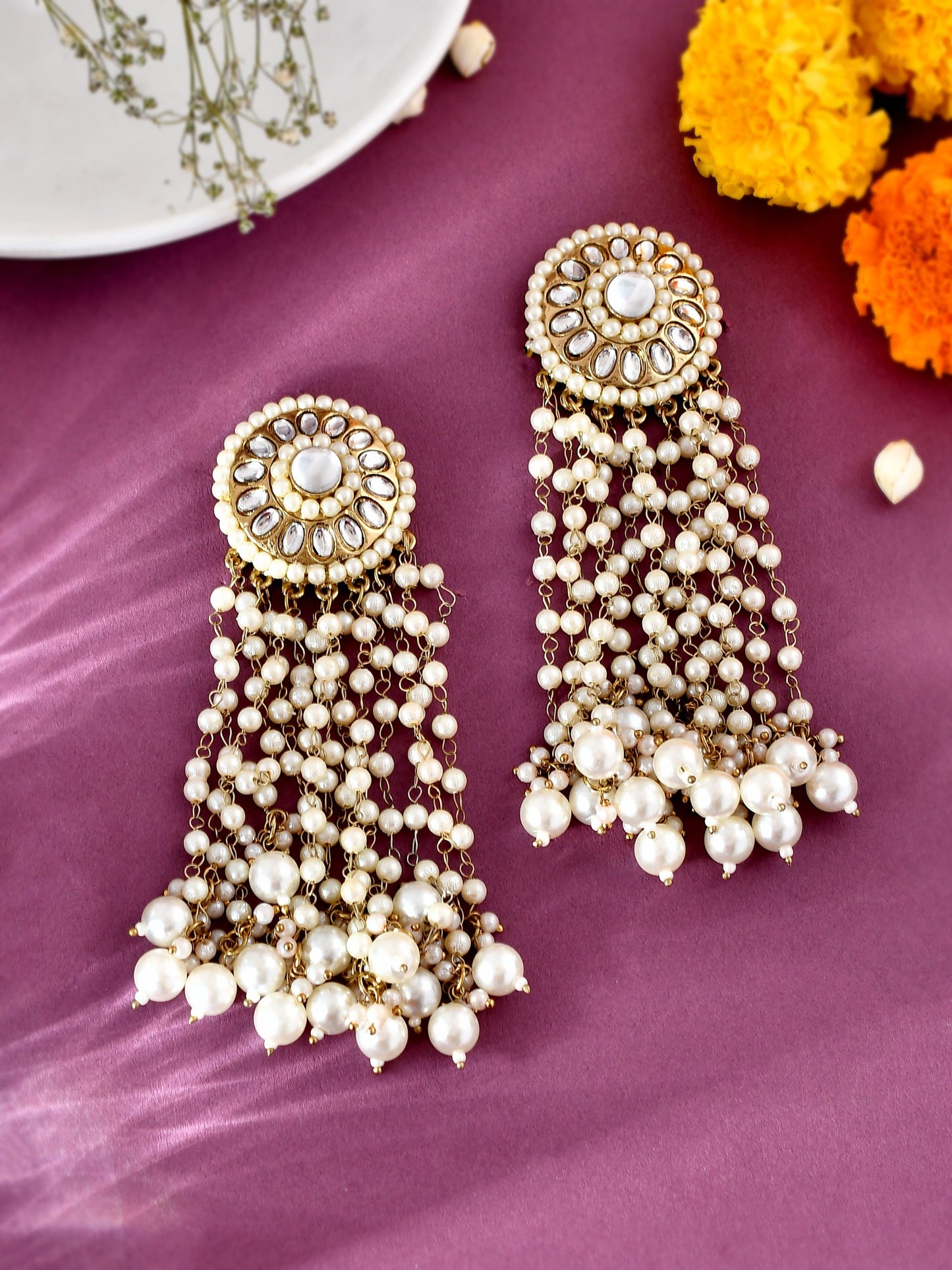 White Heera Designer Earrings