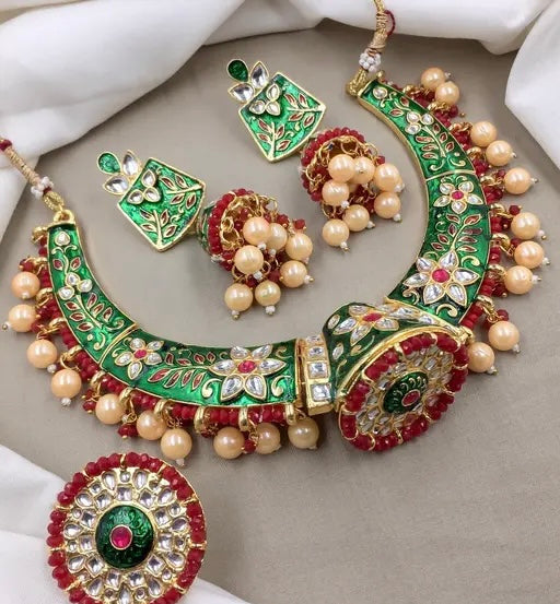 Green Meenakari Hasli Necklace Set
