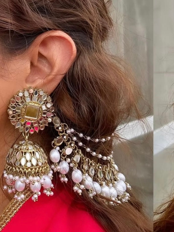 White Zareena Sahara Jhumkis with Tika