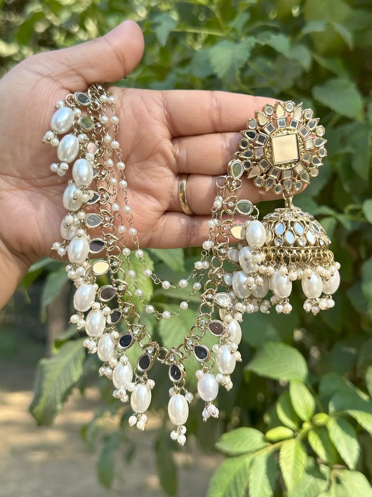 White Zareena Sahara Jhumkis with Tika