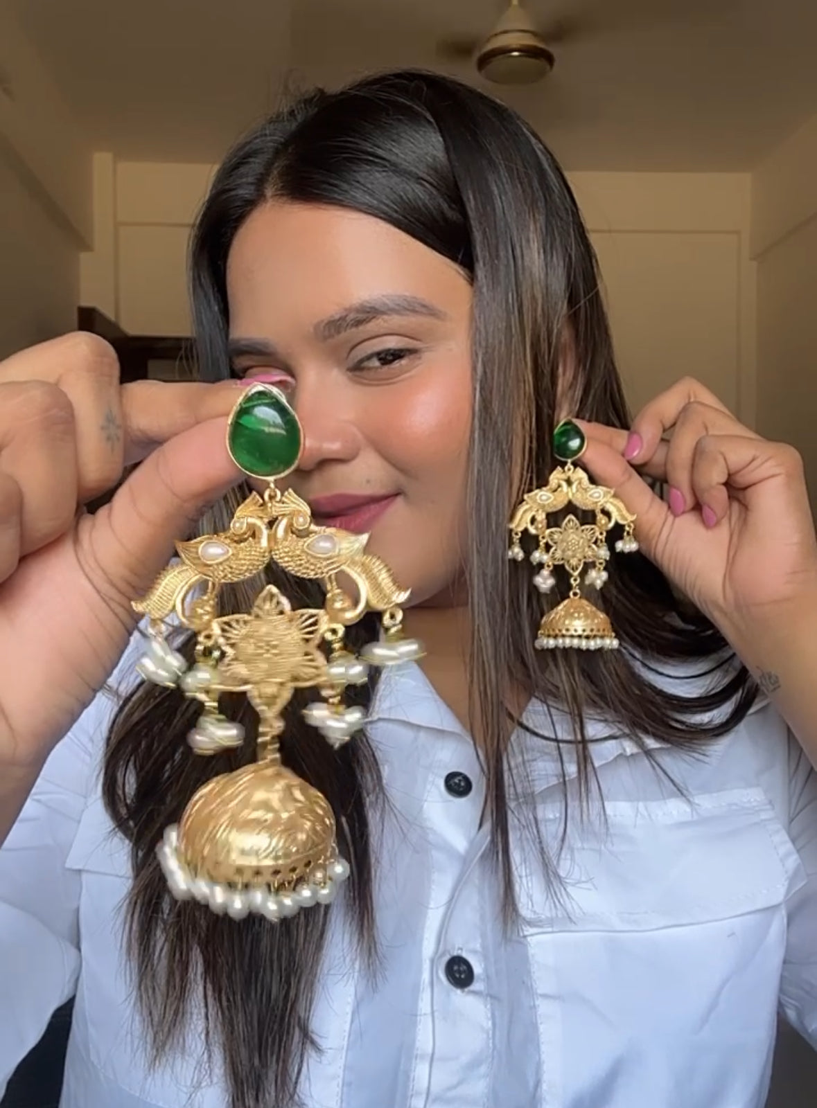 Green Writu Premium Brass Jhumkis