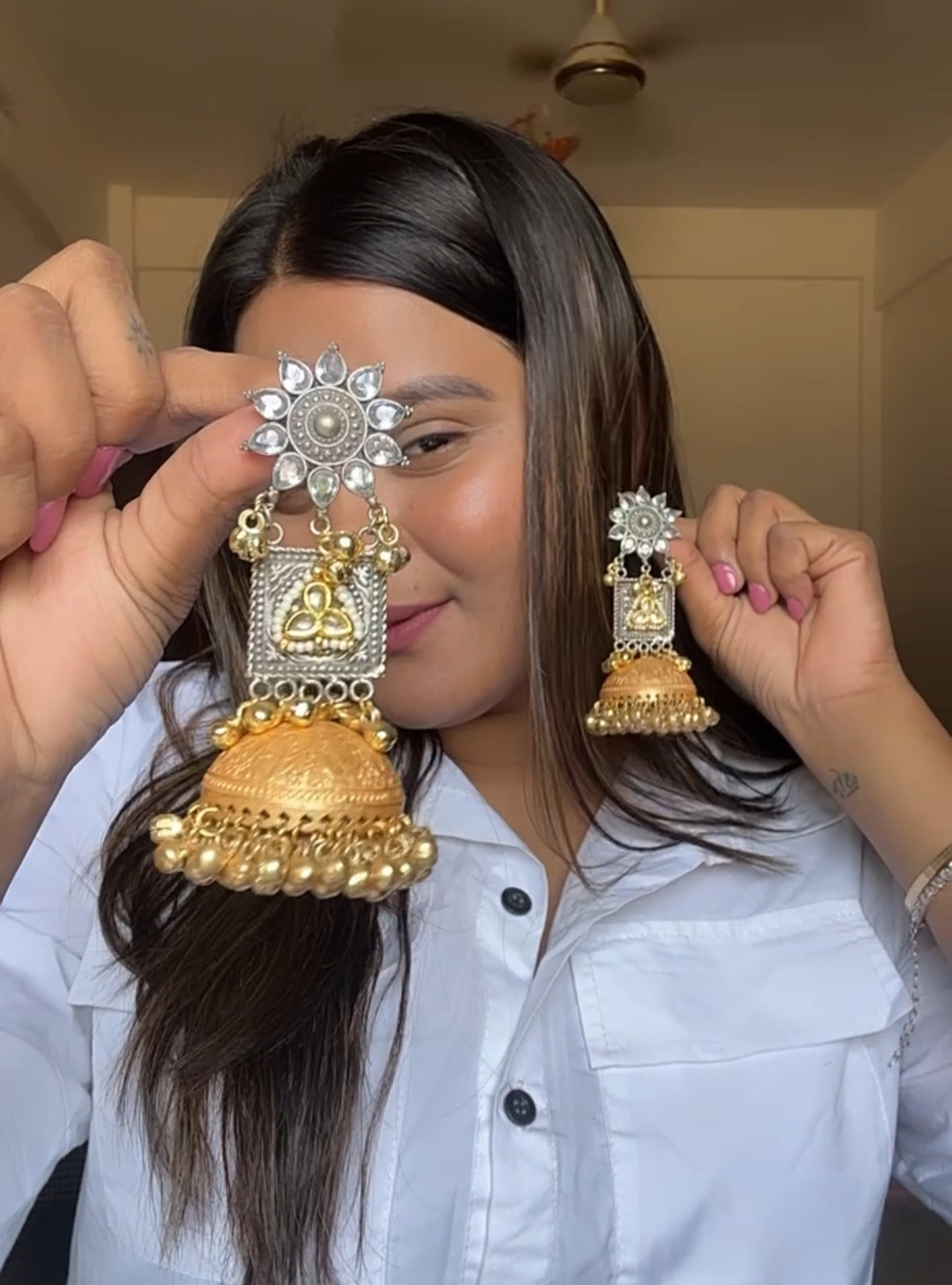Gold & Silver Yami Premium Brass Jhumkis