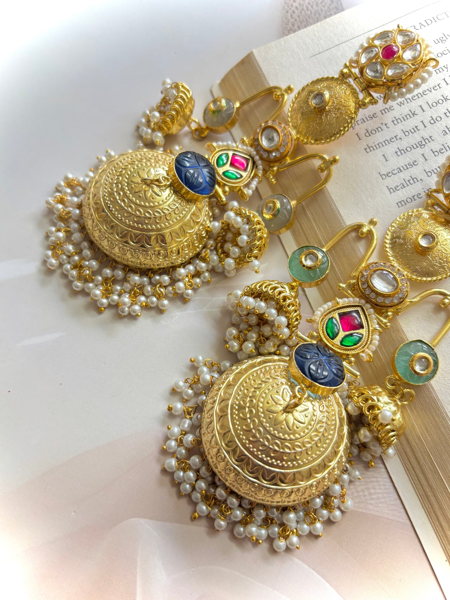 Blue Sadaf Premium Brass Jhumkis