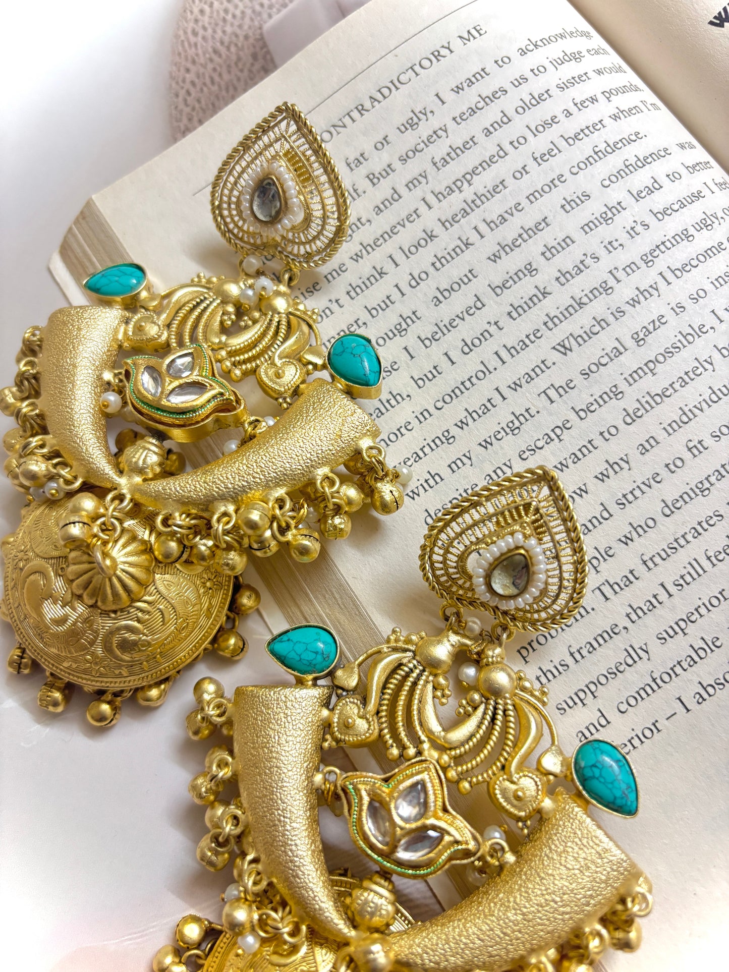 Turquoise Yamya Premium Brass Jhumkis