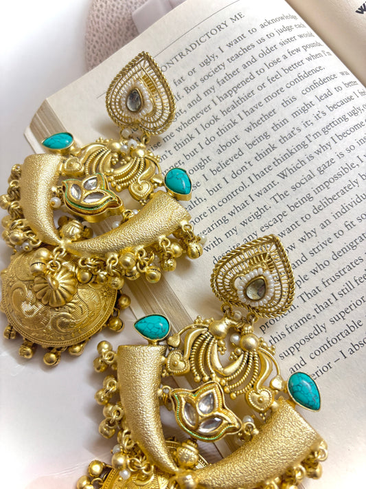 Turquoise Yamya Premium Brass Jhumkis