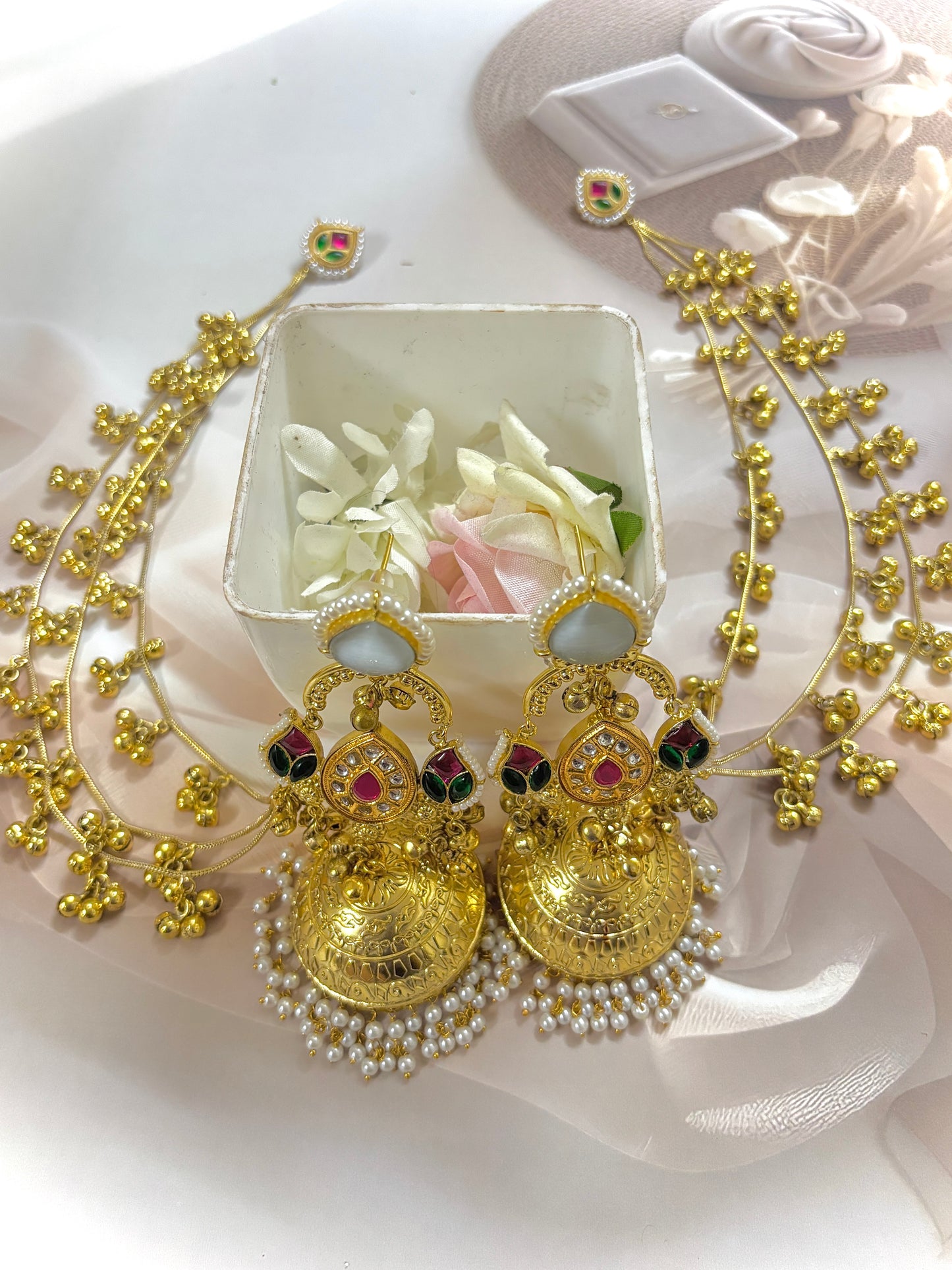 Red & Green Chaitra Premium Brass Jhumkis
