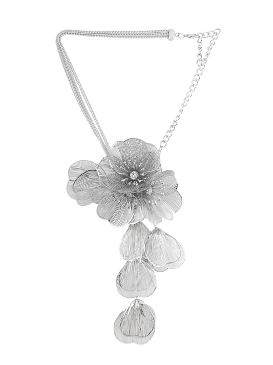 Silver Statement Flower Bouquet Necklace
