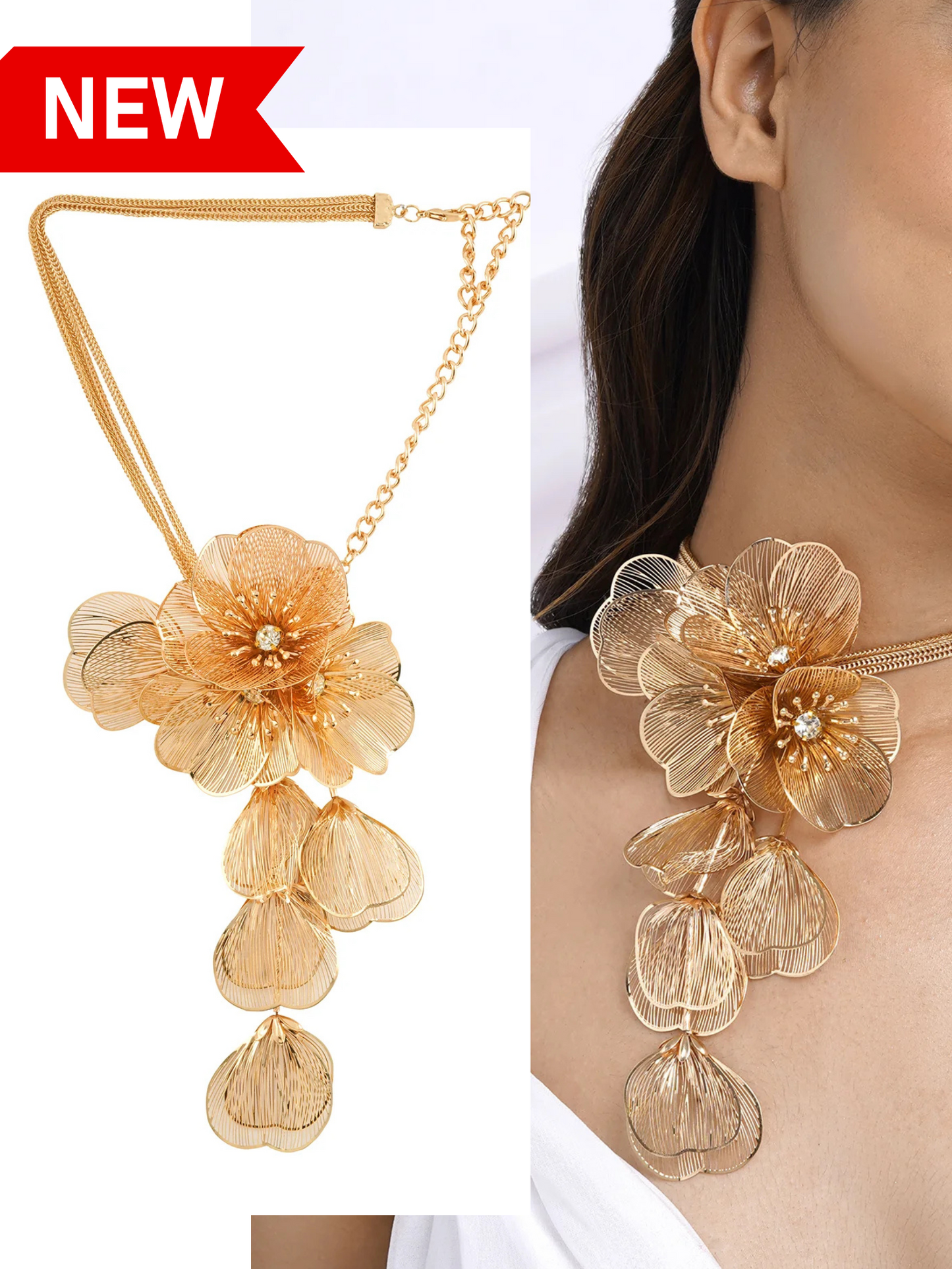 Golden Statement Flower Bouquet Necklace