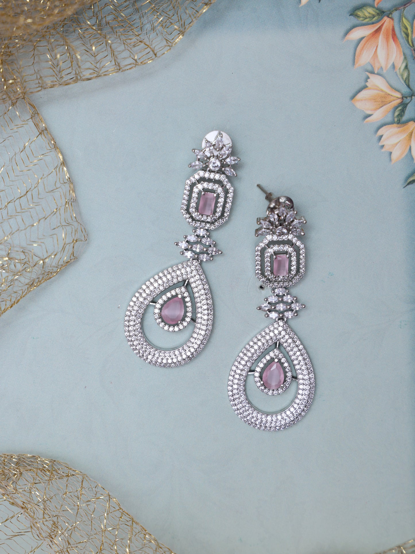 Baby Pink Khloe American Diamond Earrings