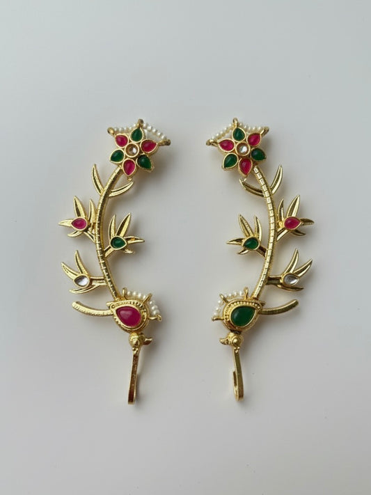 Pink & Green Darpanika Brass Earrings