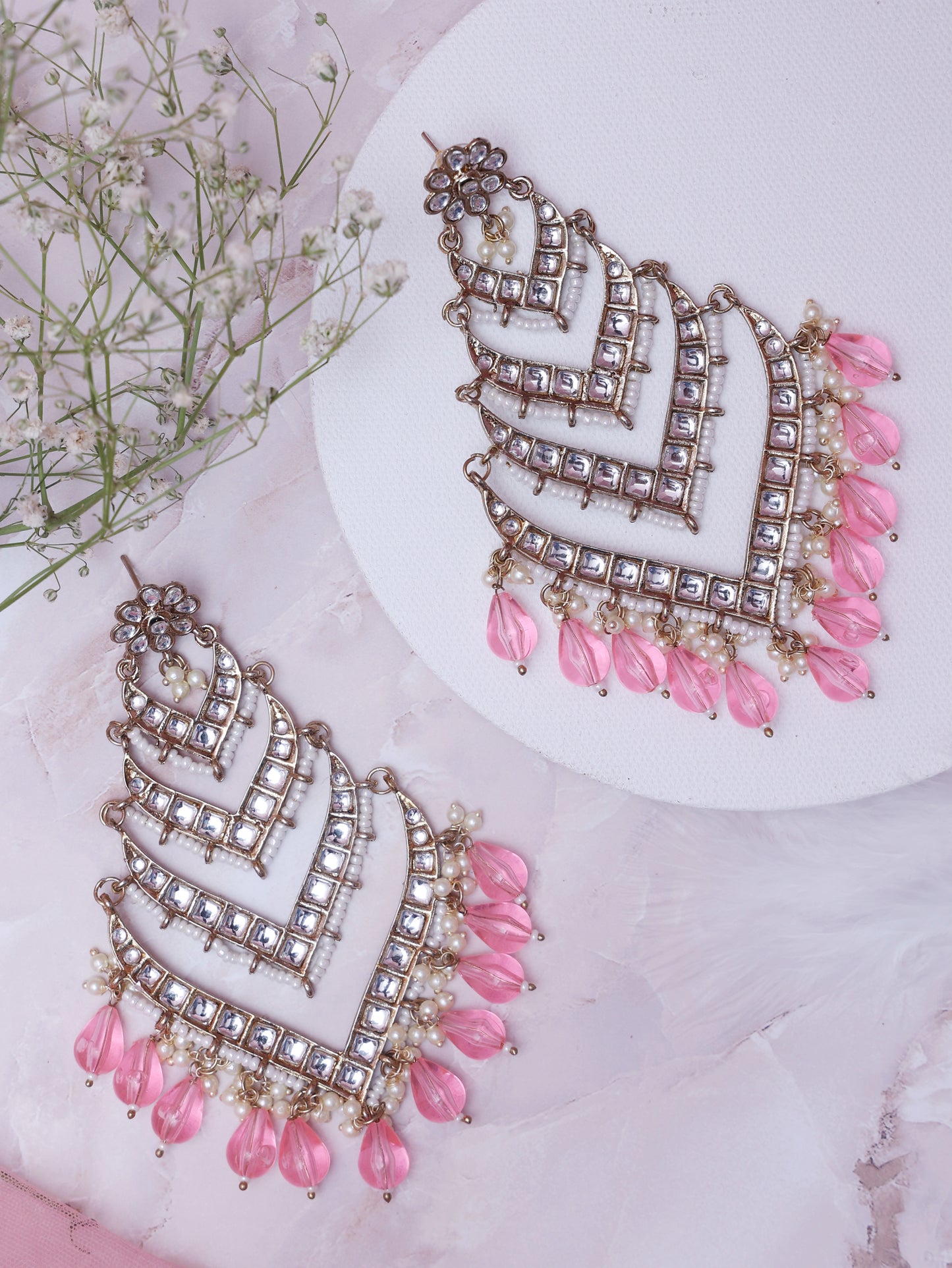 Baby Pink Kundan Jagvi Chandbalis is