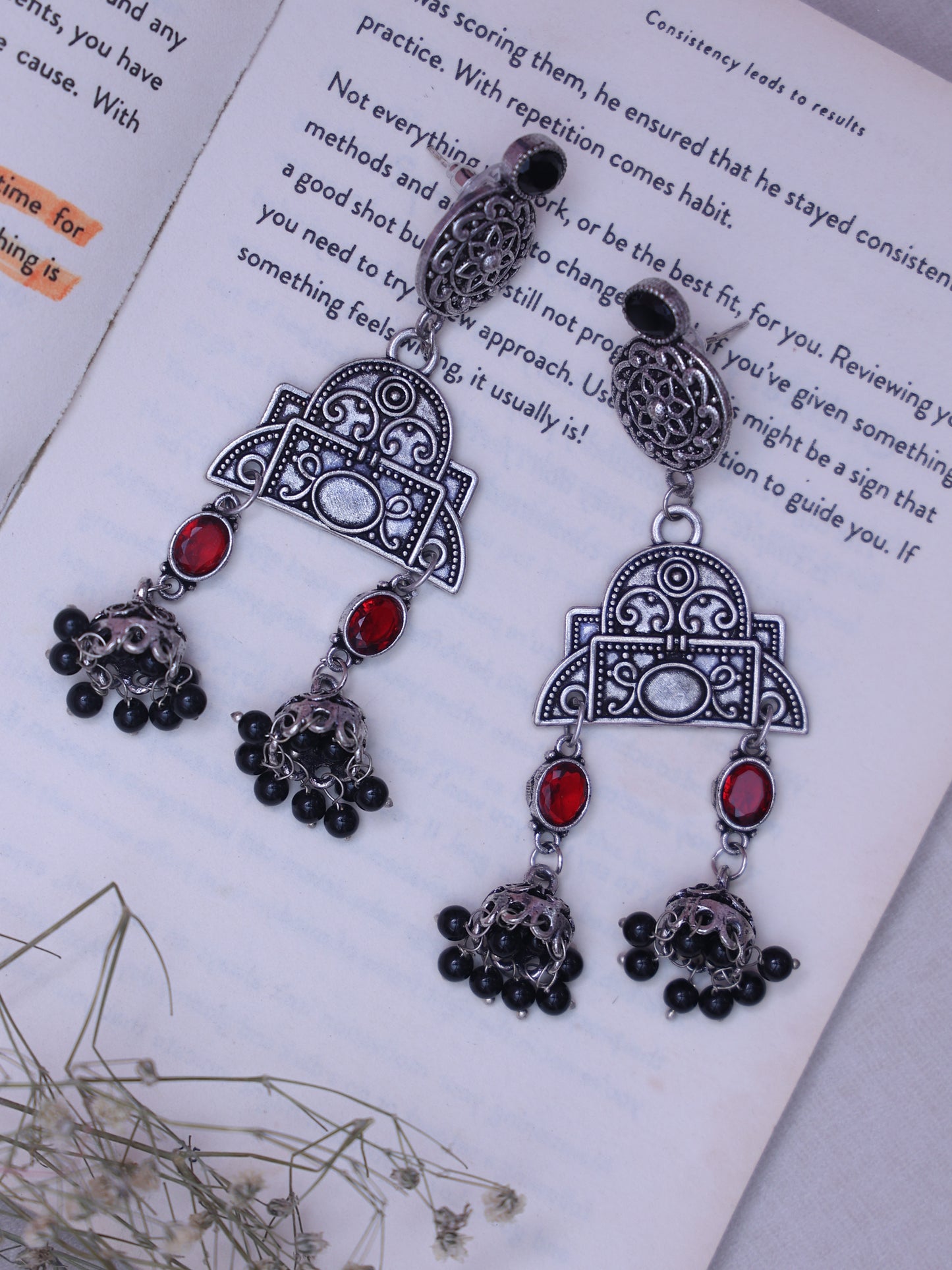 Red Aiza Oxidised Earrings