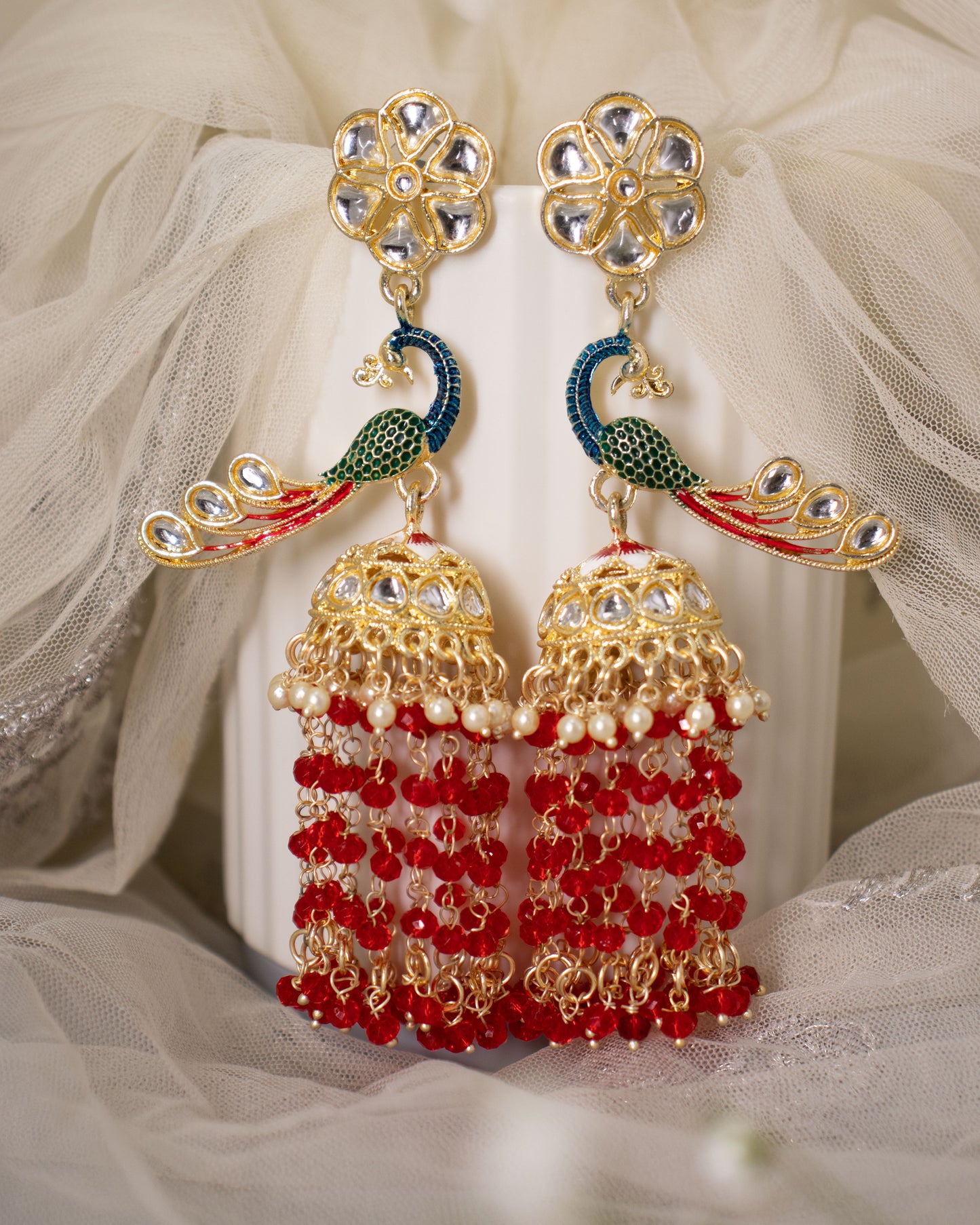 Red Peacock Jhumkis