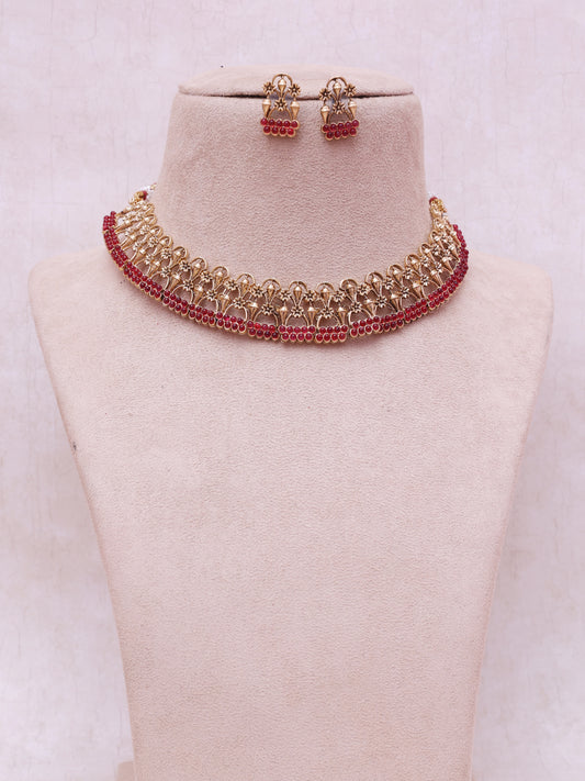 Red Padmaja Temple Necklace Set
