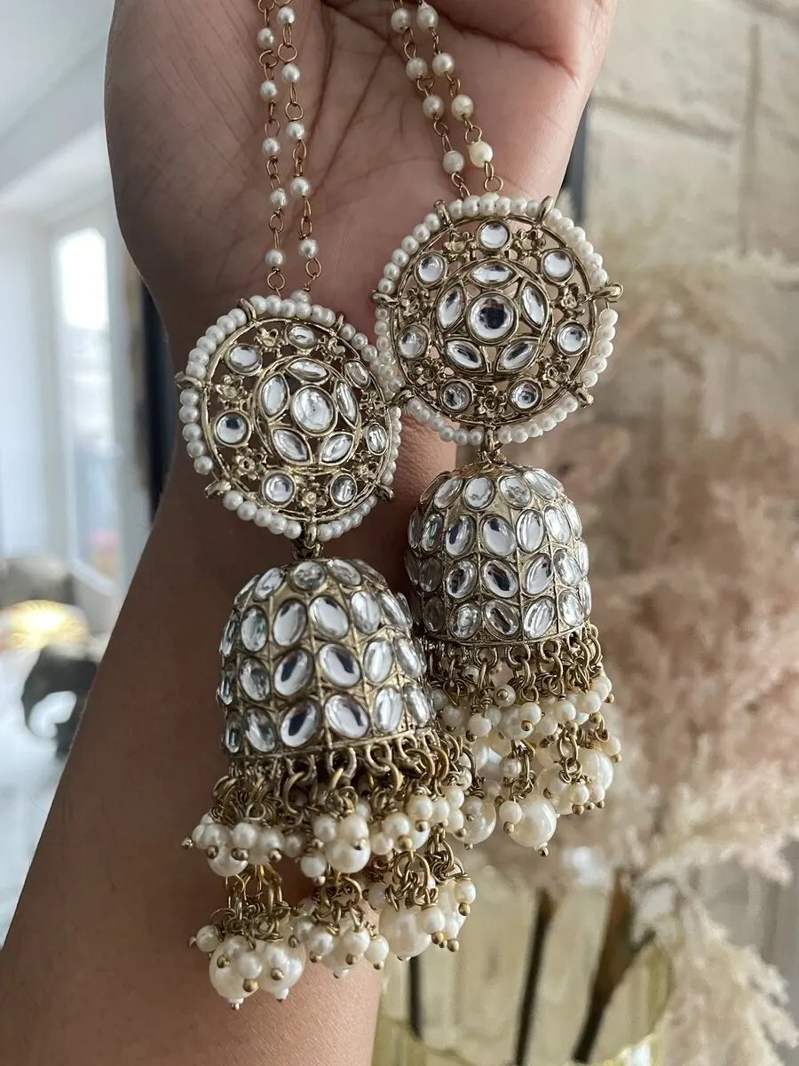 White Vidya Jhumkis with Tikka