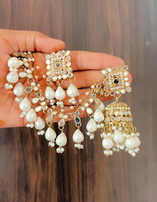 White Kiaray Jhumkis with Tikka