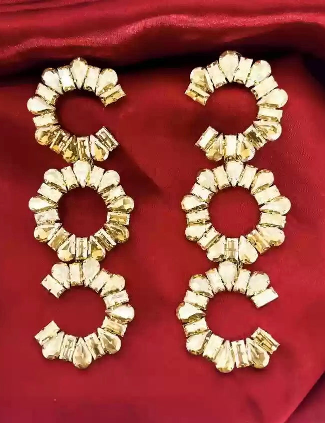 Golden New Deepika Western Crystal Earrings