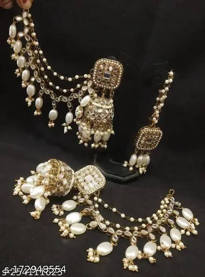 White Sabita Sahara Jhumkis with Tika