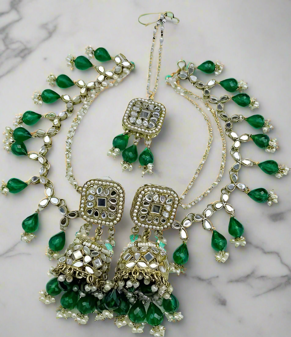 Green Sabita Jhumkis with Tika