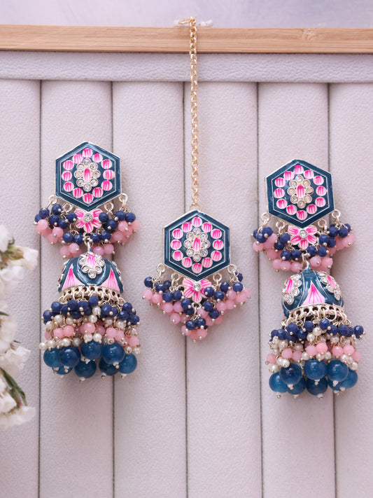 Blue Rajahansa Jhumkis with Tika