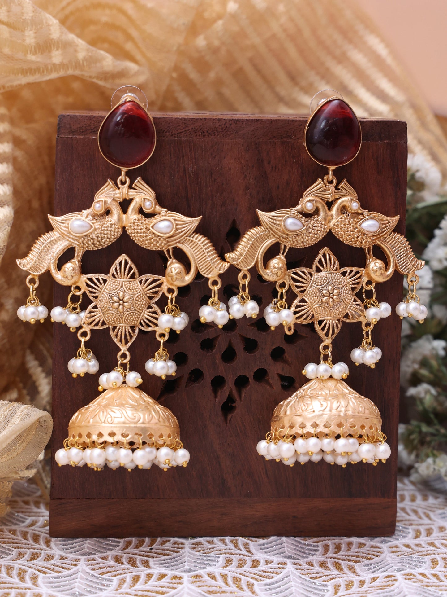 Red Writu Premium Brass Jhumkis